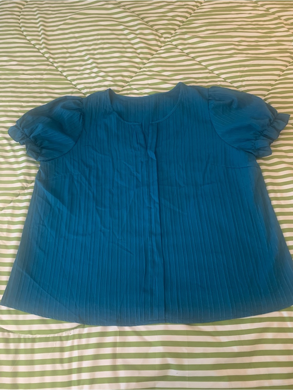 SHEIN Teal Pleated Short Sleeve Blouse